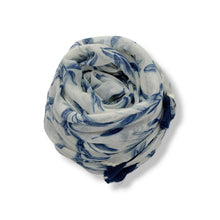 Load image into Gallery viewer, Blue Leaf Print Scarf with Tassels