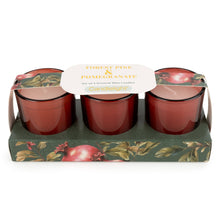 Load image into Gallery viewer, Set of 3 Votive Candles - Forest Pine & Pomegranate 6pk