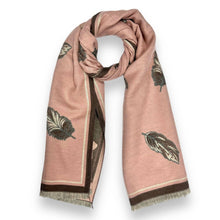 Load image into Gallery viewer, Feather Print Cashmere Blend Reversible Winter Scarf