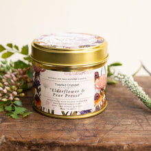 Load image into Gallery viewer, Elderflower & Pear Presse Candle in a Matt Gold Tin