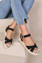Load image into Gallery viewer, Cross Strap Espadrille Platform Open Toe Buckled Sandals