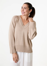 Load image into Gallery viewer, Cotton Mix Roll Edge v Neck Jumper