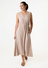 Load image into Gallery viewer, Linen Blend Sleeveless V Neck Drawstring Waist Dress