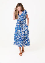 Load image into Gallery viewer, Mottled Mono Floral v Neck Drawstring Waist Dress