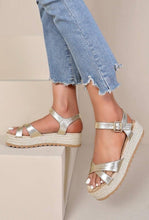 Load image into Gallery viewer, Cross Strap Espadrille Platform Open Toe Buckled Sandals