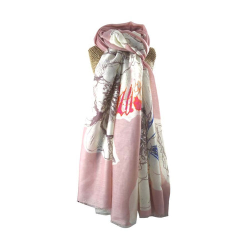Silver Floral Scarf Dusky Pink
