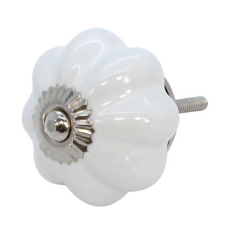 Door Knob - Ceramic Flower White - Little Gems Interiors