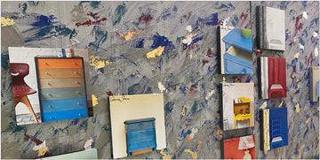 Images on a wall showing examples of furniture upcycled with chalk paint 