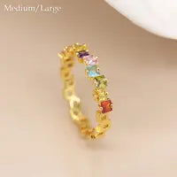 Gold plated square rainbow crystals ring