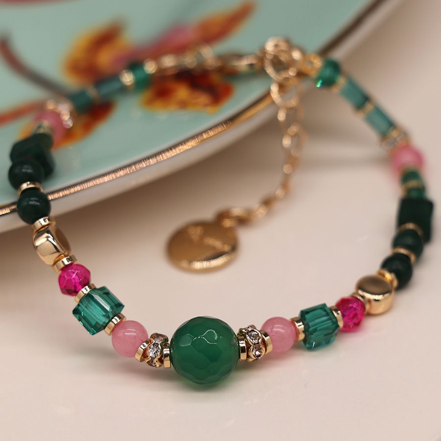 Green & Pink Mix Multi Bead Bracelet