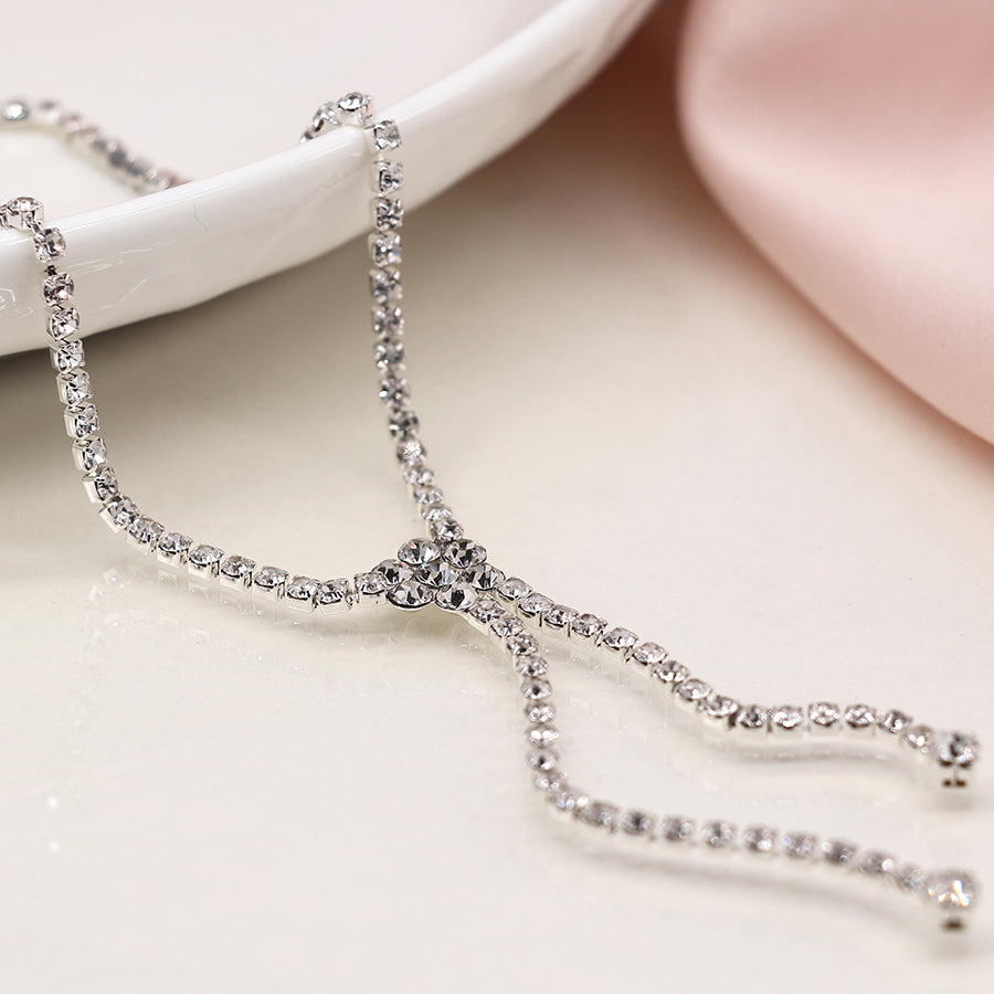 Silver plated classic crystal lariat necklace