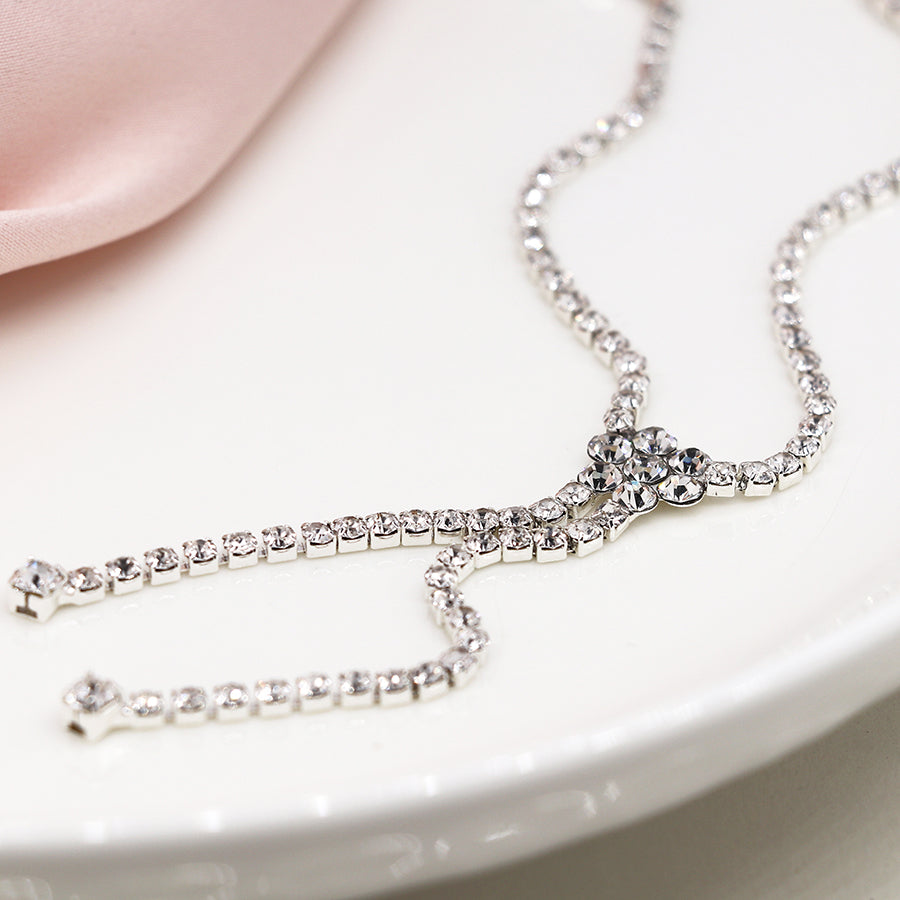 Silver plated classic crystal lariat necklace