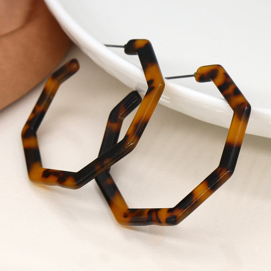 Tortoiseshell acrylic octagon hoop earrings