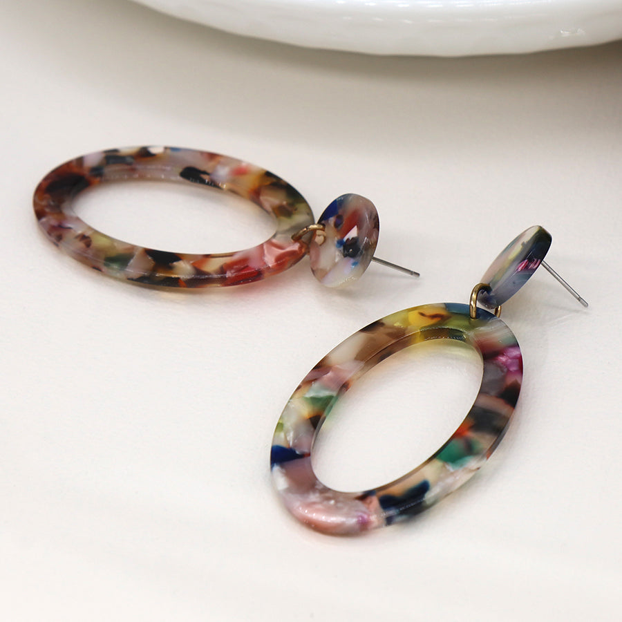 Multicolour terrazzo acrylic oval and disc earrings