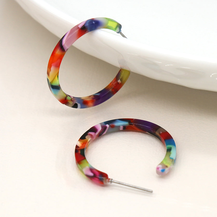 Vibrant multicolour acrylic flat c hoop earrings