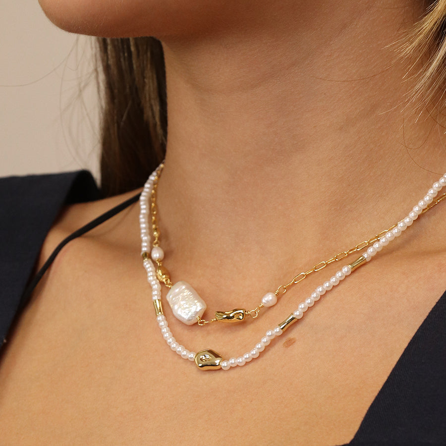 Ivory seed pearl and gold bead necklace