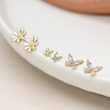 Load image into Gallery viewer, Golden triple flower and butterfly stud set
