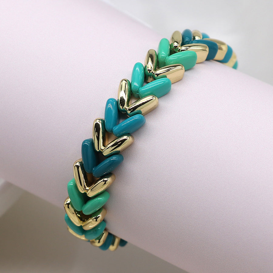 Mixed blue and gold heart chevron bracelet
