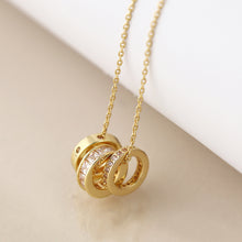 Load image into Gallery viewer, Golden triple mini crystal rings necklace
