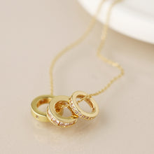 Load image into Gallery viewer, Golden triple mini crystal rings necklace
