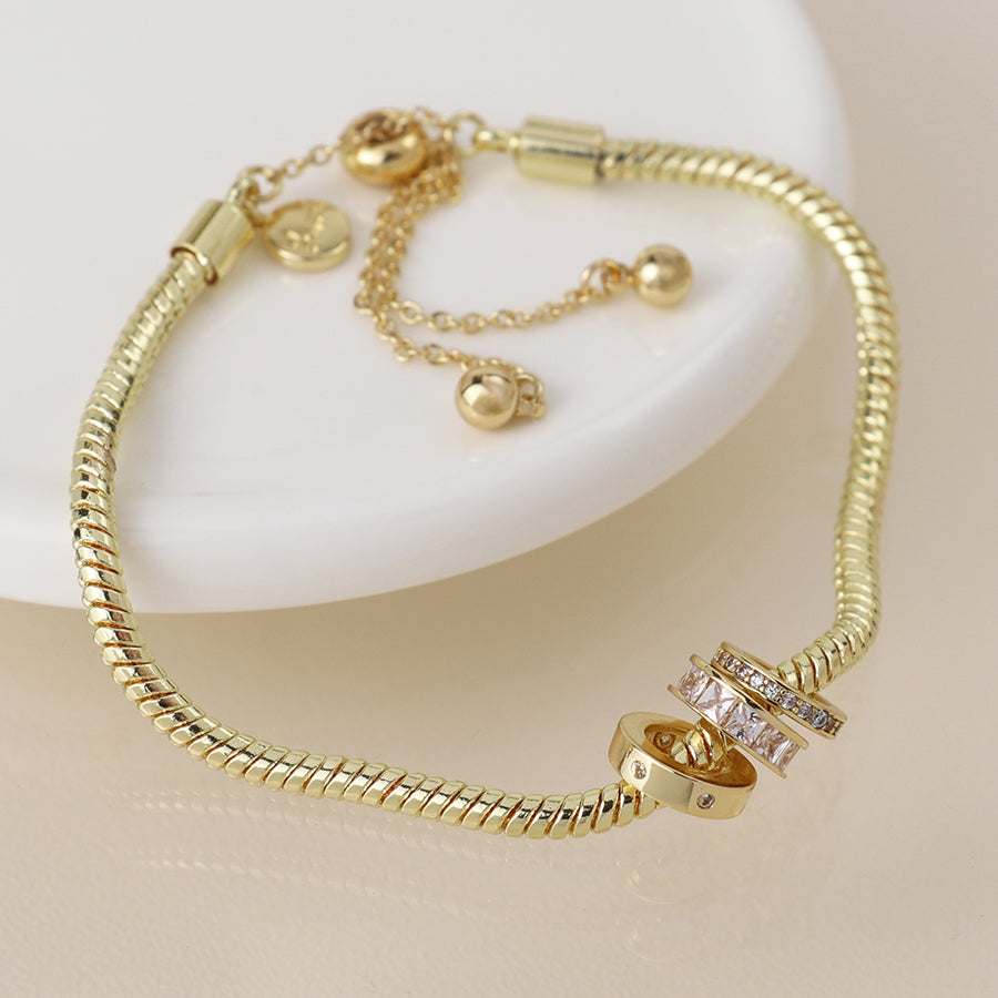 Golden triple mini crystal rings bracelet