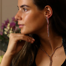 Load image into Gallery viewer, Black and pink mix ribbon twist crystal earrings
