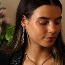 Load image into Gallery viewer, Black and pink mix ribbon twist crystal earrings
