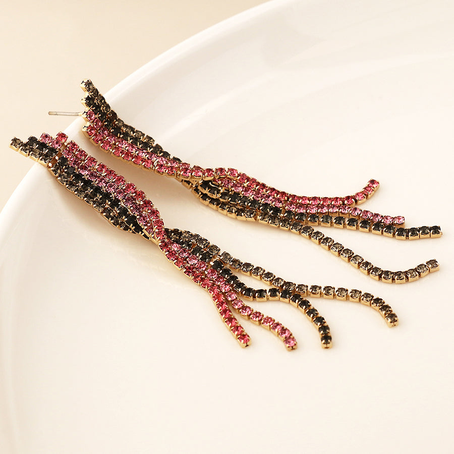 Black and pink mix ribbon twist crystal earrings