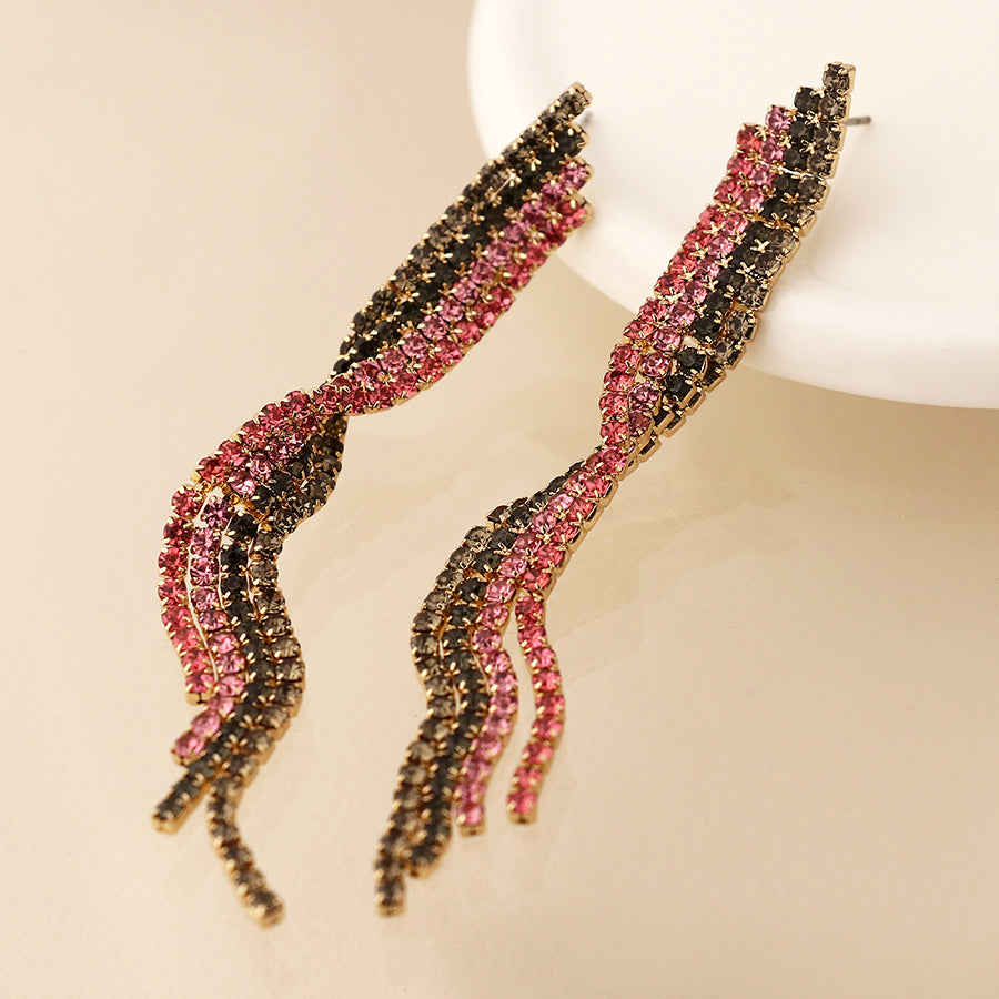 Black and pink mix ribbon twist crystal earrings