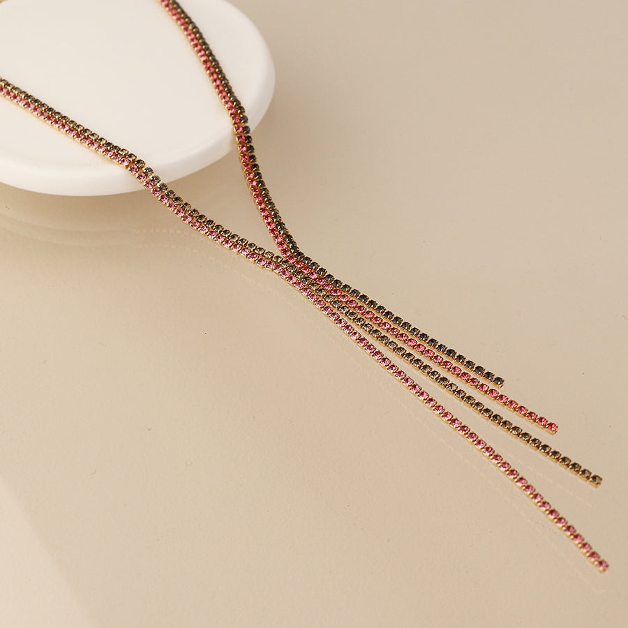 Black and pink mix crystal lariat necklace