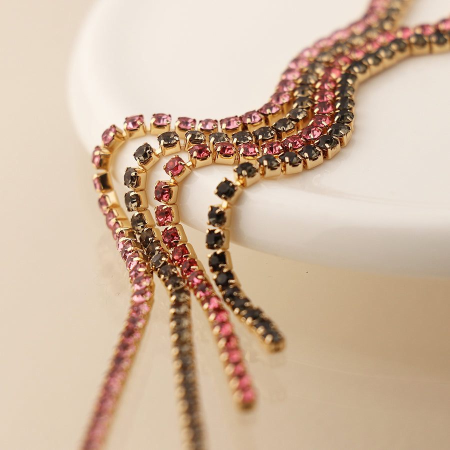 Black and pink mix crystal lariat necklace