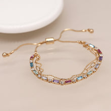 Load image into Gallery viewer, Golden multicoloured crystals and chains bracelet
