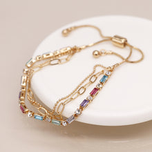 Load image into Gallery viewer, Golden multicoloured crystals and chains bracelet
