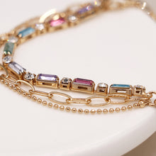 Load image into Gallery viewer, Golden multicoloured crystals and chains bracelet
