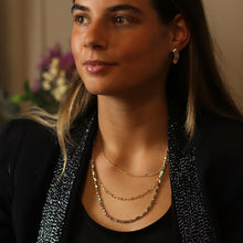 Load image into Gallery viewer, Golden multicoloured crystals and chains necklace
