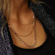 Load image into Gallery viewer, Golden multicoloured crystals and chains necklace
