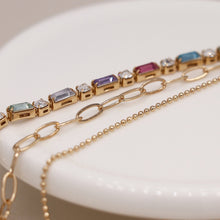 Load image into Gallery viewer, Golden multicoloured crystals and chains necklace
