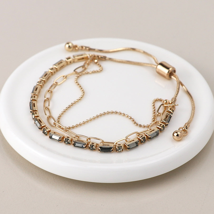 Golden smoky crystals and chains bracelet