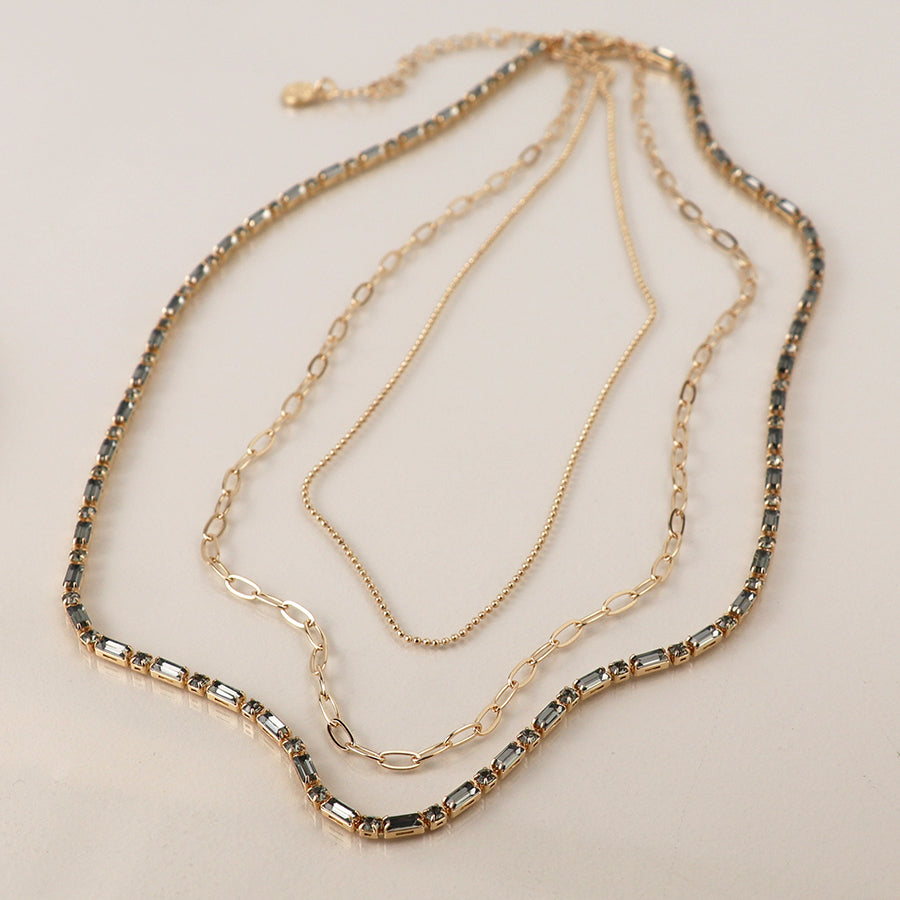 Golden smoky crystals and chains necklace