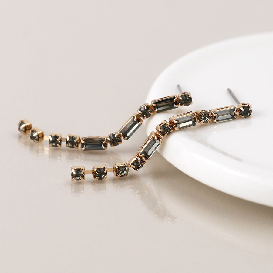 Golden smoky crystal strand earrings