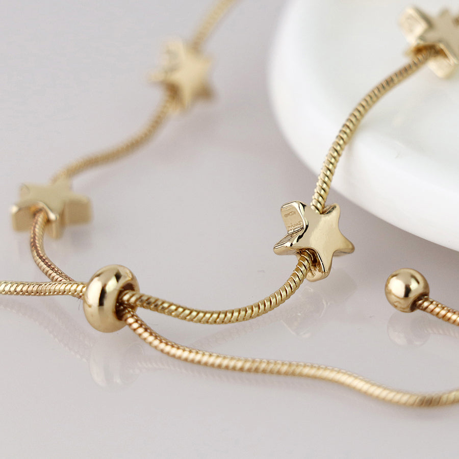 Golden snake chain and stars adjustable bracelet