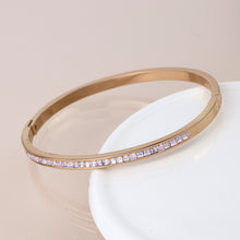 Load image into Gallery viewer, Golden pink crystals hinged bangle
