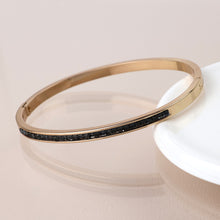 Load image into Gallery viewer, Golden black crystals hinged bangle

