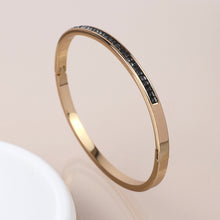 Load image into Gallery viewer, Golden black crystals hinged bangle
