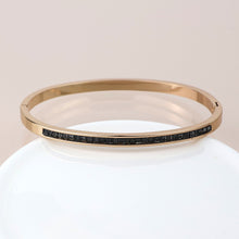 Load image into Gallery viewer, Golden black crystals hinged bangle
