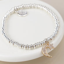 Load image into Gallery viewer, Silver plated crystal crescent moon and star bracelet

