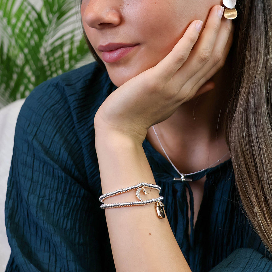 Silver plated amulet and heart charm bracelet