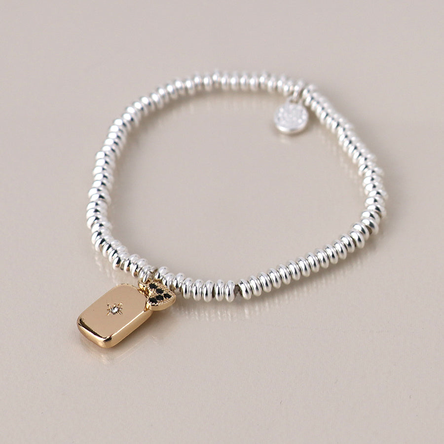 Silver plated amulet and heart charm bracelet