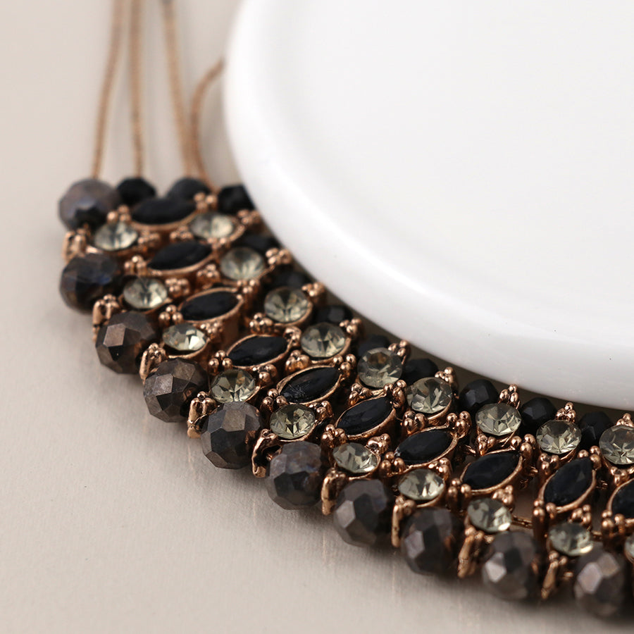 Antique style black crystal layers necklace