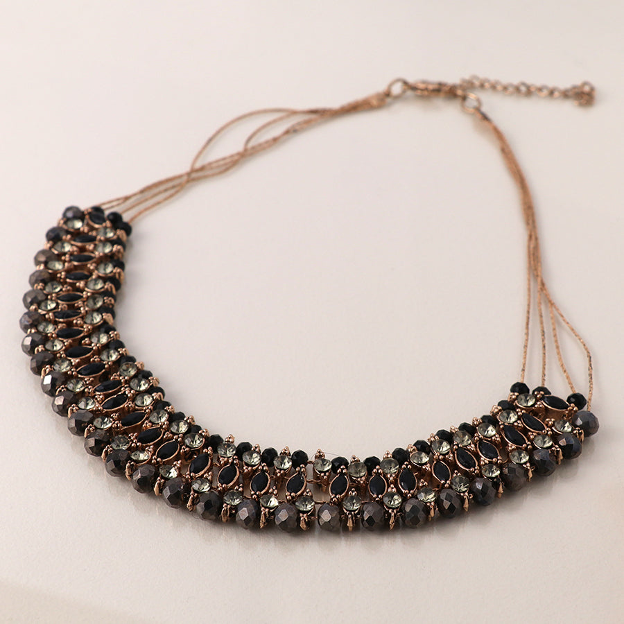 Antique style black crystal layers necklace